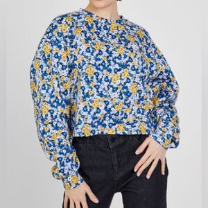 Vans Womens Deco Ditsy Cropped Fleece Crew. Size XS. Blues/Yellows